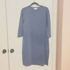 PureJill sheath dress, 3/4 sleeve, denim color knit, sz M, fits loose